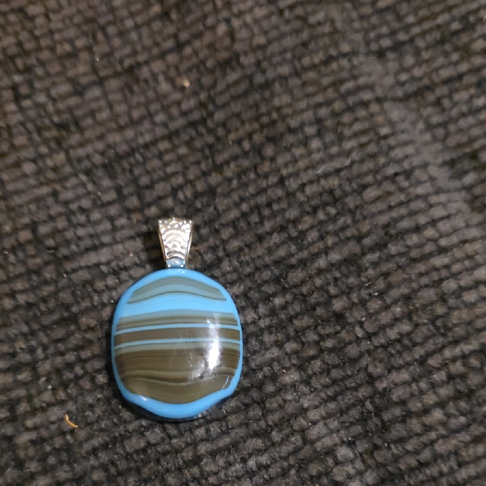 Chic Blue and Brown Striped Pendant Necklace
